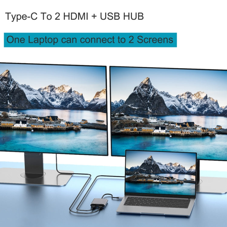 4 イン 1 タイプC からデュアル HDMI + USB + タイプC HUB アダプター