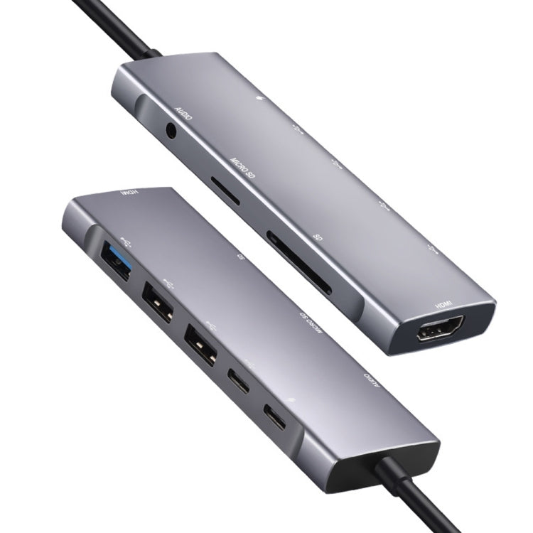 9 イン 1 USB タイプC から HDMI+USB3.0x3+タイプC+PD+SD/TF+オーディオ HUB アダプター、HDMI+USB3.0x3+タイプC+PD+SD/TF+オーディオ からタイプC