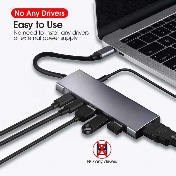 9 イン 1 USB タイプC から HDMI+USB3.0x3+タイプC+PD+SD/TF+オーディオ HUB アダプター、HDMI+USB3.0x3+タイプC+PD+SD/TF+オーディオ からタイプC