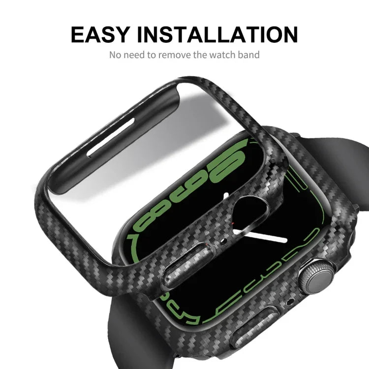 ENKAY カーボンファイバーPCケース + フルカバレッジPETスクリーンプロテクター、Apple Watch Series 9 / 8 / 7 41mm用、Apple Watch Series 9 / 8 / 7 45mm用