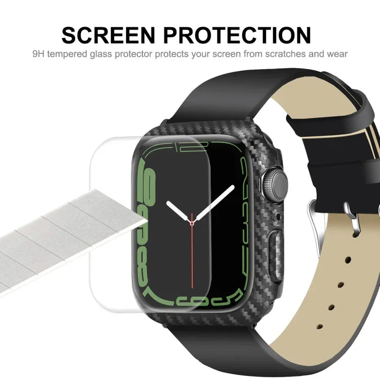 ENKAY カーボンファイバーPCケース + フルカバレッジPETスクリーンプロテクター、Apple Watch Series 9 / 8 / 7 41mm用、Apple Watch Series 9 / 8 / 7 45mm用