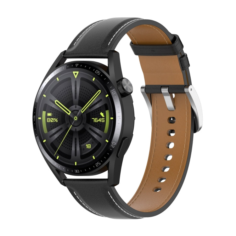 Calf Texture Sewing Thread Watchband, For Huawei Watch GT 3 42mm, For Huawei Watch GT 2 42mm, For Huawei Watch 2