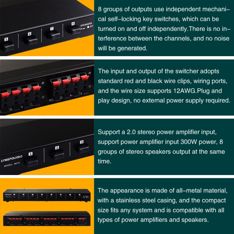 100W 1入力8出力パワーアンプボックス 分配スイッチャー スピーカー用
