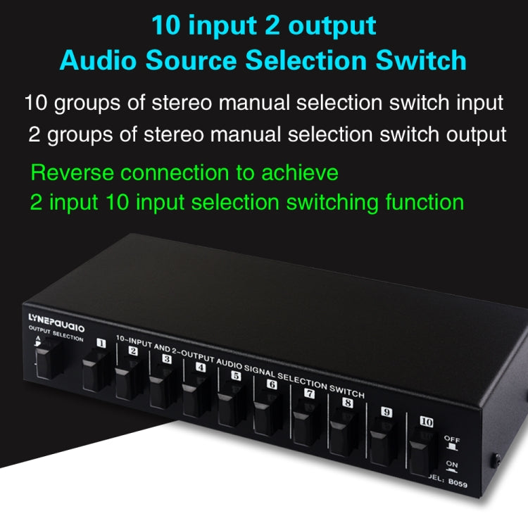 B059 10入力2出力 / 2入力10出力 2ウェイRCAスイッチ オーディオ周波数信号選択切替装置 スピーカーボックス, B059