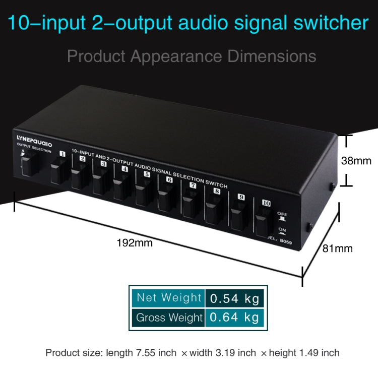 B059 10入力2出力 / 2入力10出力 2ウェイRCAスイッチ オーディオ周波数信号選択切替装置 スピーカーボックス, B059
