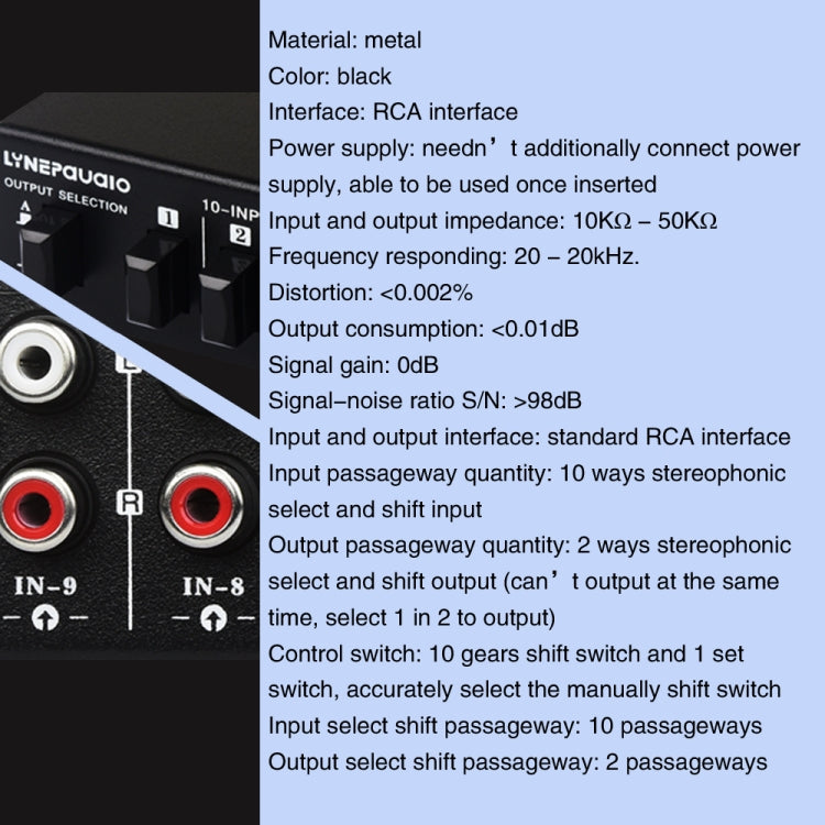 B059 10入力2出力 / 2入力10出力 2ウェイRCAスイッチ オーディオ周波数信号選択切替装置 スピーカーボックス, B059
