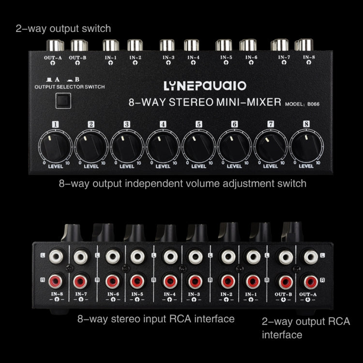 B066 ミニステレオ 8チャンネル RCA 非ソース音声パッシブミキサー 電源不要、8チャンネルRCA
