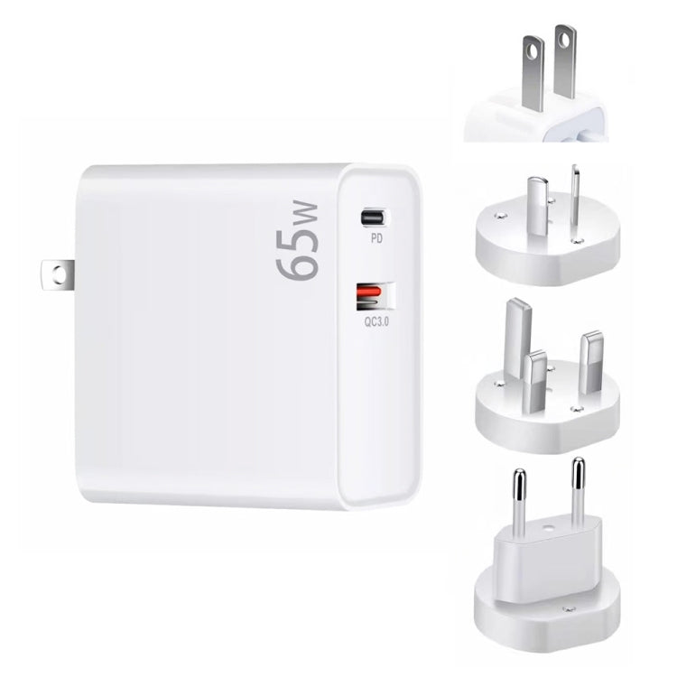 PD-65W USB-C / Type-C + QC3.0 USB ノートパソコン充電アダプター、AUプラグ / USプラグ / EUプラグ / UKプラグ、AUプラグ / USプラグ / EUプラグ / UKプラグ