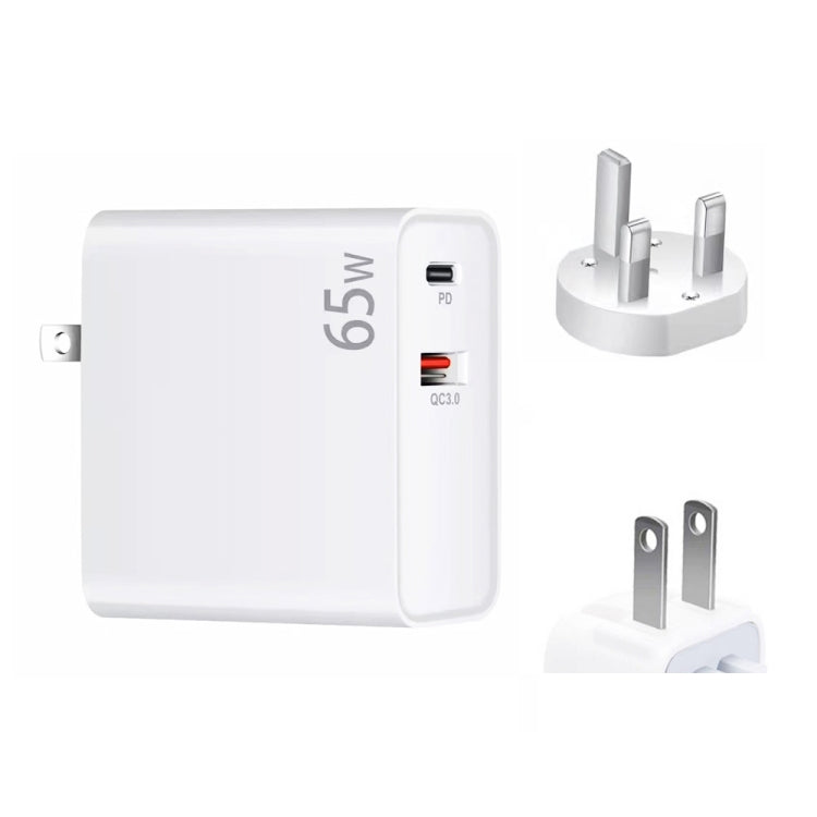 PD-65W USB-C / Type-C + QC3.0 USB ノートパソコン充電アダプター、UKプラグ / USプラグ、UKプラグ / USプラグ