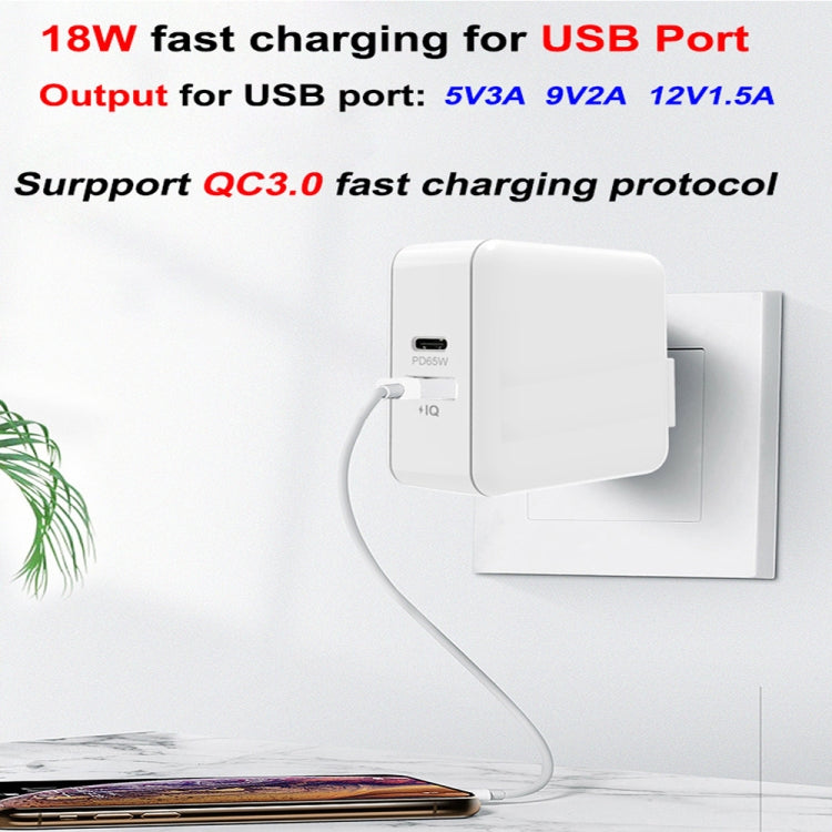 PD-65W USB-C / Type-C + QC3.0 USB ノートパソコン充電アダプター、UKプラグ / USプラグ、UKプラグ / USプラグ