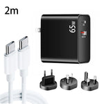 PD-65W USB-C / Type-C + QC3.0 USB ノートパソコン充電アダプター + 2m USB-C / Type-C to USB-C / Type-C データケーブルセット、EUプラグ / AUプラグ / USプラグ / UKプラグ、USB-C / Type-C ケーブル、EUプラグ / AUプラグ / USプラグ / UKプラグ