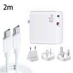 PD-65W USB-C / Type-C + QC3.0 USB ノートパソコン充電アダプター + 2m USB-C / Type-C to USB-C / Type-C データケーブルセット、EUプラグ / AUプラグ / USプラグ / UKプラグ、USB-C / Type-C ケーブル、EUプラグ / AUプラグ / USプラグ / UKプラグ