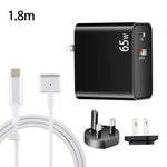 PD-65W USB-C / Type-C + QC3.0 USB ラップトップ充電アダプター + 1.8m USB-C / Type-C to MagSafe 2 / T型データケーブル, UKプラグ / USプラグ, MagSafe 2 / Tケーブル, UKプラグ / USプラグ