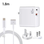 PD-65W USB-C / Type-C + QC3.0 USB ラップトップ充電アダプター + 1.8m USB-C / Type-C to MagSafe 2 / T型データケーブル, UKプラグ / USプラグ, MagSafe 2 / Tケーブル, UKプラグ / USプラグ