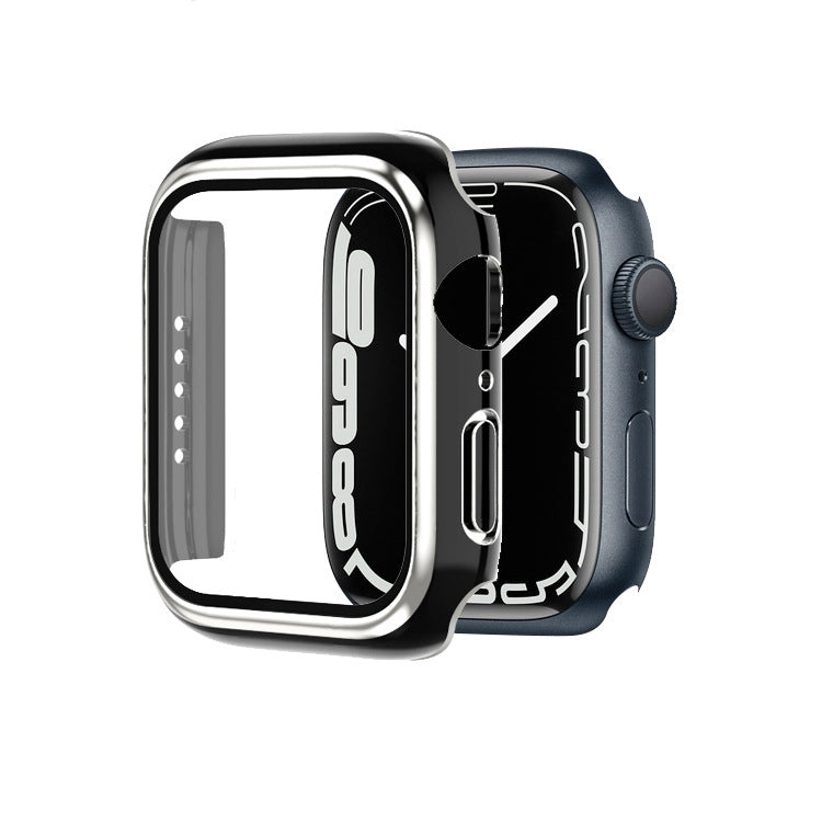 電気めっき二色PC+強化ガラスフィルムウォッチケース、Apple Watch Series 9 / 8 / 7 45mm用、Apple Watch Series 6/5/4/SE 44mm用