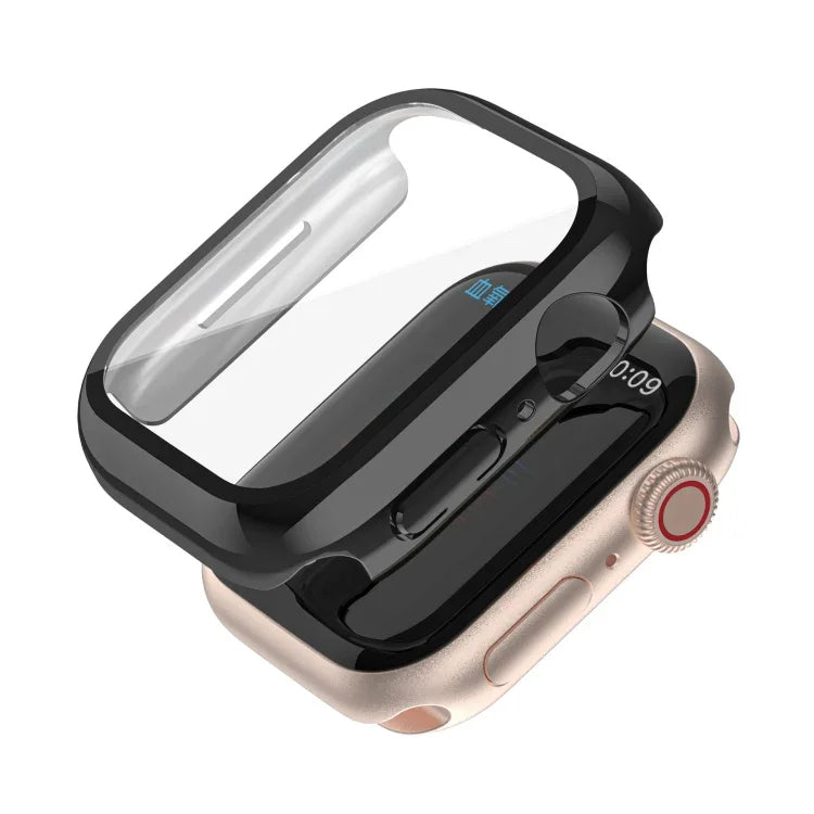 電気めっき モノクロ PC＋強化フィルム ウォッチケース、Apple Watchシリーズ 9 / 8 / 7 45mm用、Apple Watchシリーズ 8 / 7 45mm用、Apple Watchシリーズ 6/5/4/SE 44mm用、Apple Watchシリーズ 3/2/1 42mm用、Apple Watchシリーズ 9 / 8 / 7 41mm用