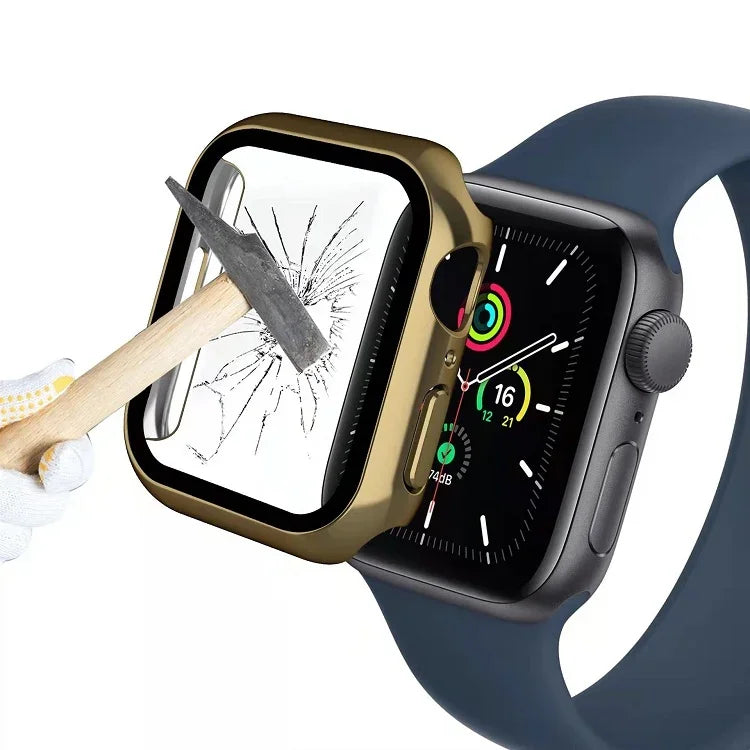 電気めっき モノクロ PC＋強化フィルム ウォッチケース、Apple Watchシリーズ 9 / 8 / 7 45mm用、Apple Watchシリーズ 8 / 7 45mm用、Apple Watchシリーズ 6/5/4/SE 44mm用、Apple Watchシリーズ 3/2/1 42mm用、Apple Watchシリーズ 9 / 8 / 7 41mm用