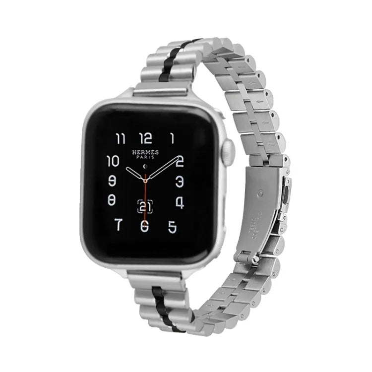 ハーフラウンド三連メタルウォッチバンド、Apple Watch Series 7 45mm / 6&SE&5&4 44mm / 3&2&1 42mm、7 41mm / 6&SE&5&4 40mm / 3&2&1 38mm用