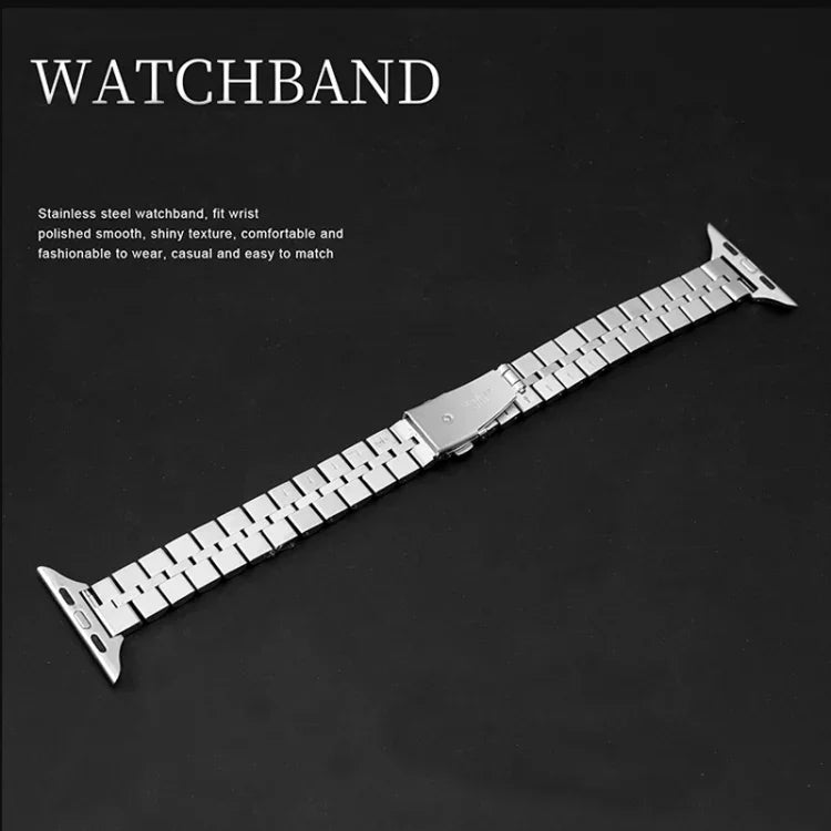 ハーフラウンド三連メタルウォッチバンド、Apple Watch Series 7 45mm / 6&SE&5&4 44mm / 3&2&1 42mm、7 41mm / 6&SE&5&4 40mm / 3&2&1 38mm用