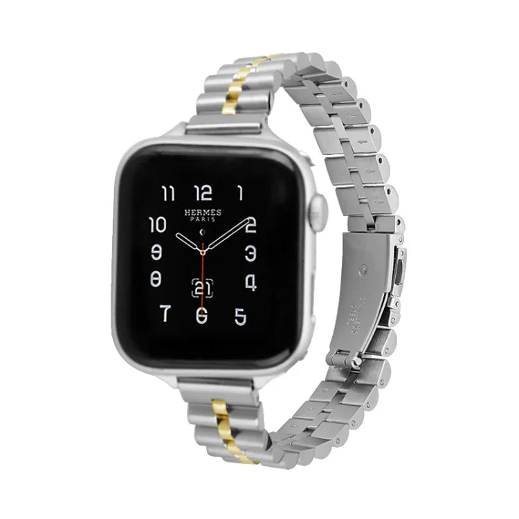 ハーフラウンド三連メタルウォッチバンド、Apple Watch Series 7 45mm / 6&SE&5&4 44mm / 3&2&1 42mm、7 41mm / 6&SE&5&4 40mm / 3&2&1 38mm用