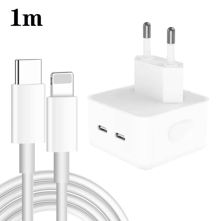 PD 35W デュアルUSB-C / Type-Cポート充電器 Type-Cから8ピンデータケーブル付き、EUプラグ、EUプラグ＋1m 8ピンケーブル
