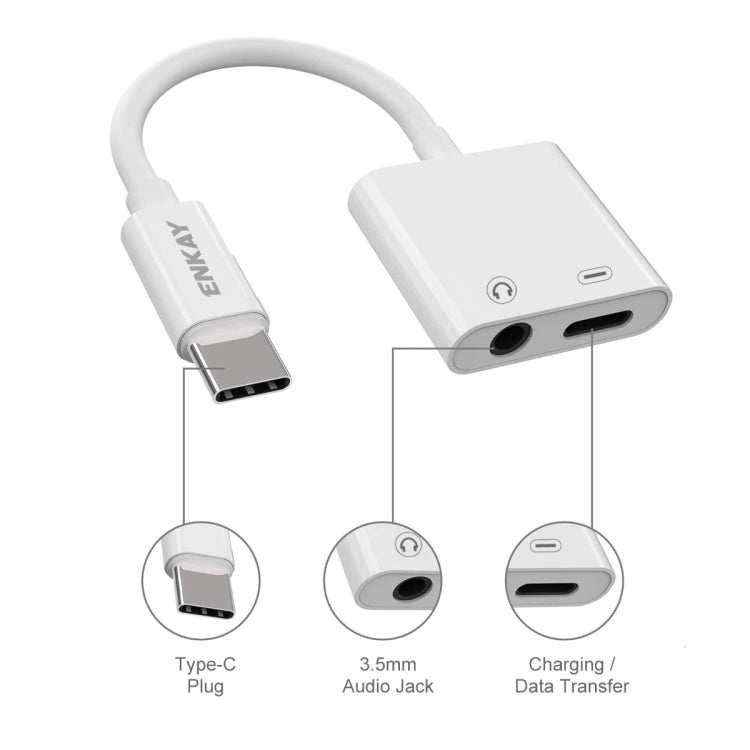 ENKAY ENK-AT106 USB-C / Type-C から 3.5mmオーディオ＋Type-C ヘッドフォン＆充電アダプターデータケーブル