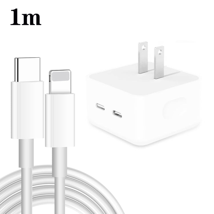 PD 35W デュアル USB-C / Type-C ポート充電器 Type-C to 8ピンデータケーブル付き、USプラグ、USプラグ + 1m 8ピンケーブル、USプラグ + 1.5m 8ピンケーブル、USプラグ + 2m 8ピンケーブル