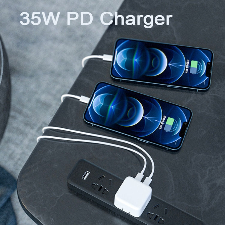 PD 35W デュアル USB-C / Type-C ポート充電器 Type-C to 8ピンデータケーブル付き、USプラグ、USプラグ + 1m 8ピンケーブル、USプラグ + 1.5m 8ピンケーブル、USプラグ + 2m 8ピンケーブル