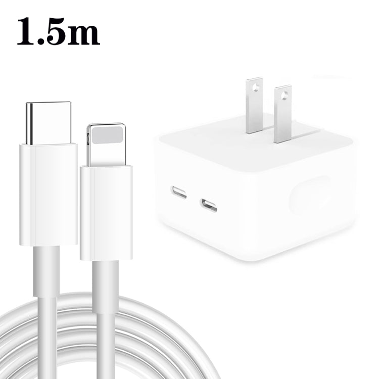 PD 35W デュアル USB-C / Type-C ポート充電器 Type-C to 8ピンデータケーブル付き、USプラグ、USプラグ + 1m 8ピンケーブル、USプラグ + 1.5m 8ピンケーブル、USプラグ + 2m 8ピンケーブル