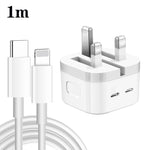 PD 35W デュアル USB-C / Type-C ポート充電器 Type-C to 8ピンデータケーブル付き、UKプラグ、UKプラグ + 1m 8ピンケーブル、UKプラグ + 1.5m 8ピンケーブル、UKプラグ + 2m 8ピンケーブル