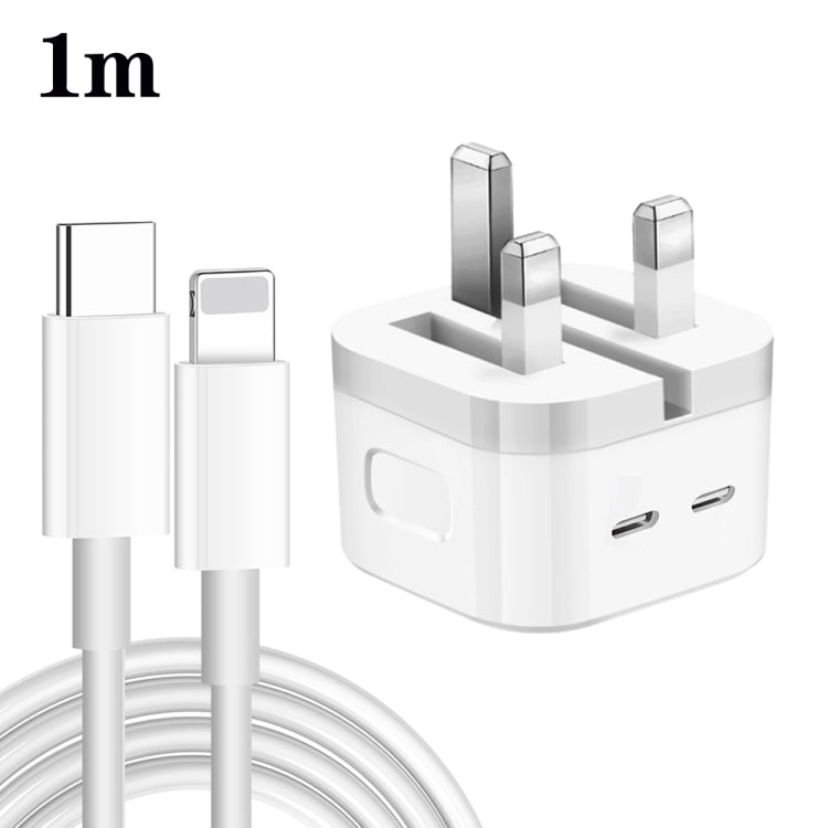 PD 35W デュアル USB-C / Type-C ポート充電器 Type-C to 8ピンデータケーブル付き、UKプラグ、UKプラグ + 1m 8ピンケーブル、UKプラグ + 1.5m 8ピンケーブル、UKプラグ + 2m 8ピンケーブル
