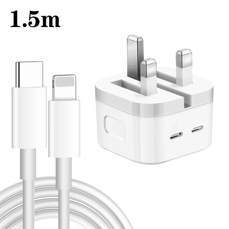 PD 35W デュアル USB-C / Type-C ポート充電器 Type-C to 8ピンデータケーブル付き、UKプラグ、UKプラグ + 1m 8ピンケーブル、UKプラグ + 1.5m 8ピンケーブル、UKプラグ + 2m 8ピンケーブル