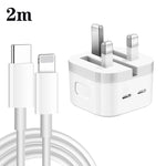 PD 35W デュアル USB-C / Type-C ポート充電器 Type-C to 8ピンデータケーブル付き、UKプラグ、UKプラグ + 1m 8ピンケーブル、UKプラグ + 1.5m 8ピンケーブル、UKプラグ + 2m 8ピンケーブル