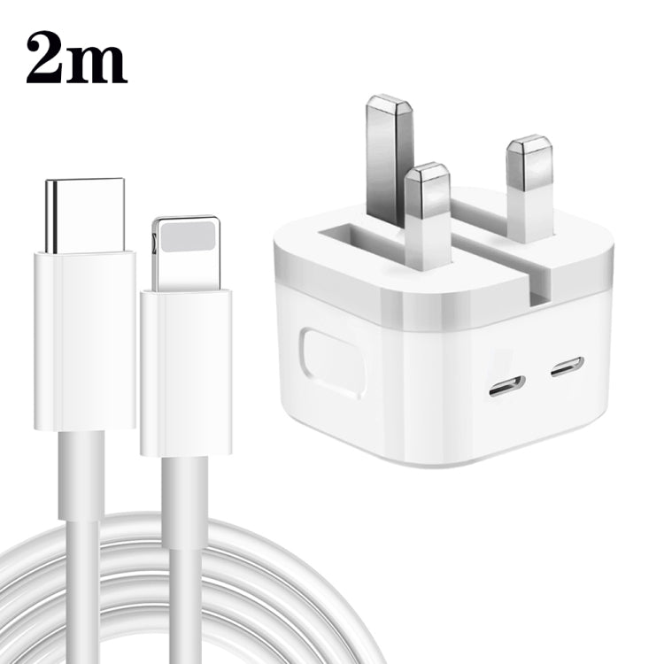 PD 35W デュアル USB-C / Type-C ポート充電器 Type-C to 8ピンデータケーブル付き、UKプラグ、UKプラグ + 1m 8ピンケーブル、UKプラグ + 1.5m 8ピンケーブル、UKプラグ + 2m 8ピンケーブル