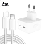 PD 35W Dual USB-C / Type-C Ports Charger with Type-C to 8 Pin Data Cable, EU Plug, EU Plug + 1.5m 8 Pin Cable, EU Plug + 2m 8 Pin Cable