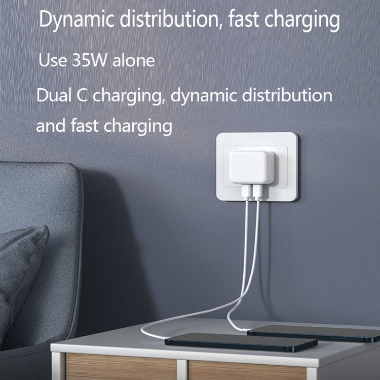 PD 35W デュアルUSB-C / Type-Cポートチャージャー Type-C to Type-Cデータケーブル付き、USプラグ、USプラグ + 1mデュアルType-Cケーブル、USプラグ + 2mデュアルType-Cケーブル