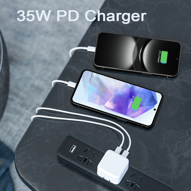 PD 35W デュアルUSB-C / Type-Cポートチャージャー Type-C to Type-Cデータケーブル付き、EUプラグ、EUプラグ + 1mデュアルType-Cケーブル、EUプラグ + 2mデュアルType-Cケーブル