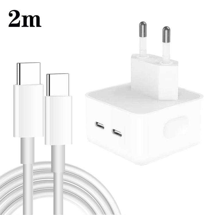 PD 35W デュアルUSB-C / Type-Cポートチャージャー Type-C to Type-Cデータケーブル付き、EUプラグ、EUプラグ + 1mデュアルType-Cケーブル、EUプラグ + 2mデュアルType-Cケーブル