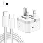 PD 35W デュアルUSB-C / Type-Cポートチャージャー Type-C to Type-Cデータケーブル付き、UKプラグ、UKプラグ + 1mデュアルType-Cケーブル、UKプラグ + 2mデュアルType-Cケーブル