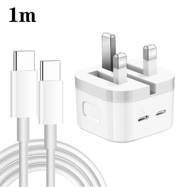 PD 35W デュアルUSB-C / Type-Cポートチャージャー Type-C to Type-Cデータケーブル付き、UKプラグ、UKプラグ + 1mデュアルType-Cケーブル、UKプラグ + 2mデュアルType-Cケーブル