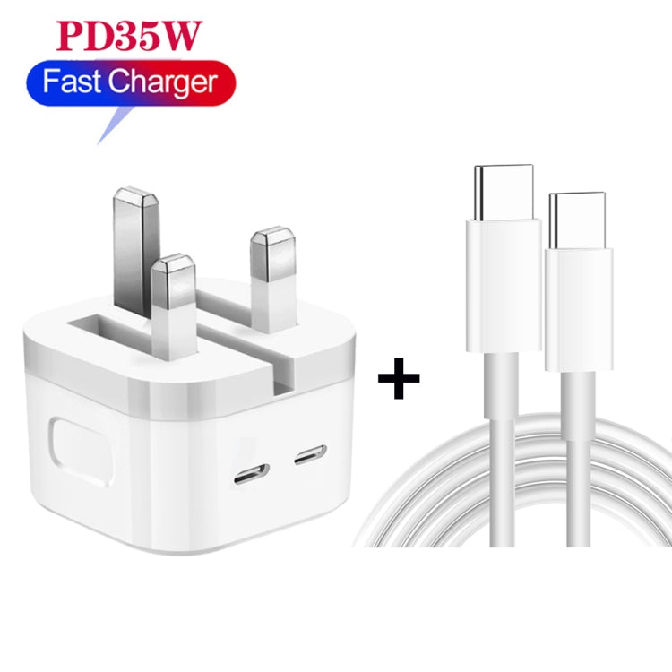 PD 35W デュアルUSB-C / Type-Cポートチャージャー Type-C to Type-Cデータケーブル付き、UKプラグ、UKプラグ + 1mデュアルType-Cケーブル、UKプラグ + 2mデュアルType-Cケーブル