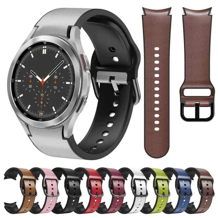 20mm シリコン接着レザーウォッチバンド、Samsung Galaxy Watch 4 Classic 46mm用、Samsung Galaxy Watch 4 Classic 42mm用、Samsung Galaxy Watch Active 2用