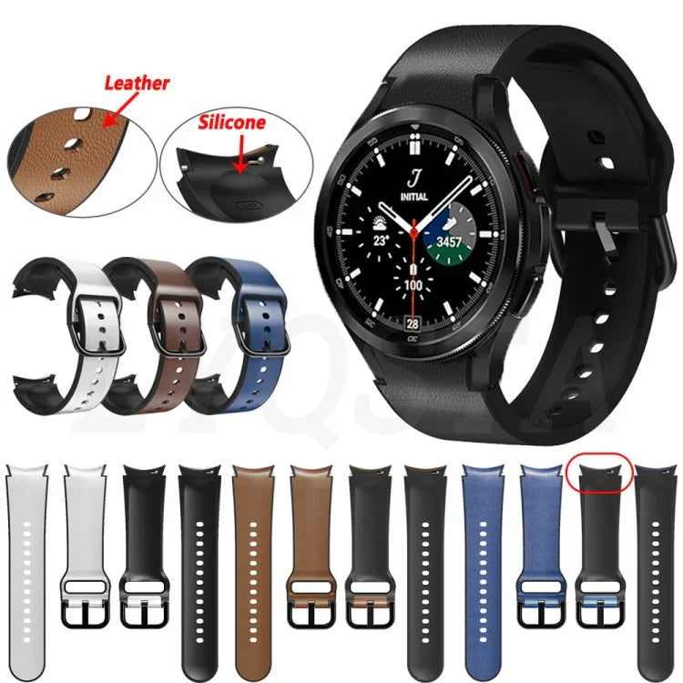 20mm シリコン接着レザーウォッチバンド、Samsung Galaxy Watch 4 Classic 46mm用、Samsung Galaxy Watch 4 Classic 42mm用、Samsung Galaxy Watch Active 2用