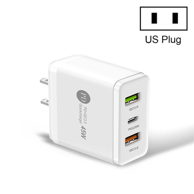 45W PD3.0 + 2 x QC3.0 USB マルチポート急速充電器、USプラグ、USプラグ
