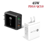 45W PD3.0 + 2 x QC3.0 USB マルチポート急速充電器、USプラグ、USプラグ