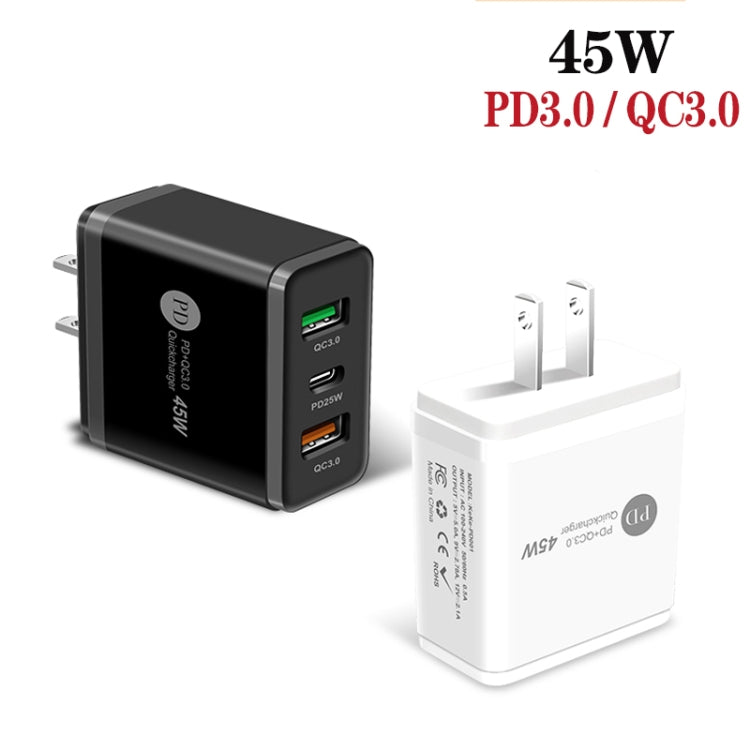 45W PD3.0 + 2 x QC3.0 USB マルチポート急速充電器、USプラグ、USプラグ