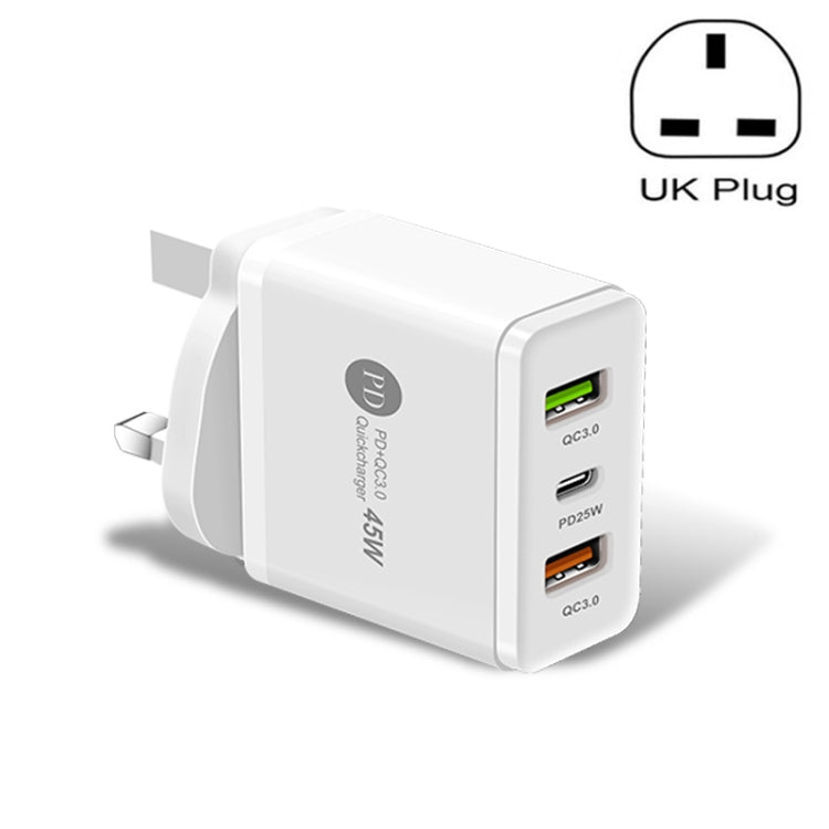 45W PD3.0 + 2ポート QC3.0 USB マルチポート急速充電器、UKプラグ、UKプラグ
