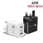 45W PD3.0 + 2ポート QC3.0 USB マルチポート急速充電器、UKプラグ、UKプラグ