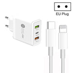 45W PD3.0 + 2ポート QC3.0 USB マルチポート充電器 Type-C to 8ピンケーブル付き、EUプラグ、EUプラグ + Type-C to 8ピンケーブル