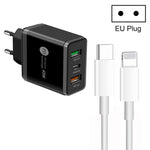 45W PD3.0 + 2ポート QC3.0 USB マルチポート充電器 Type-C to 8ピンケーブル付き、EUプラグ、EUプラグ + Type-C to 8ピンケーブル